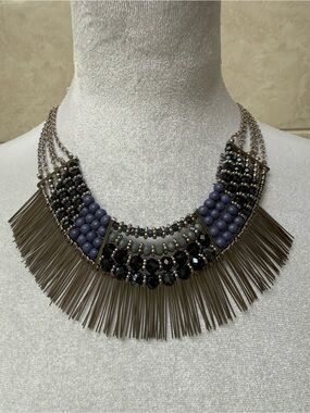 Park Lane Silver Blue Statement Necklace with Layered Design